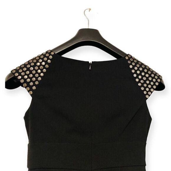 MAGGY LONDON Black Studded Faux Wrap Front Fitted Dress Size 4P - Picture 5 of 7